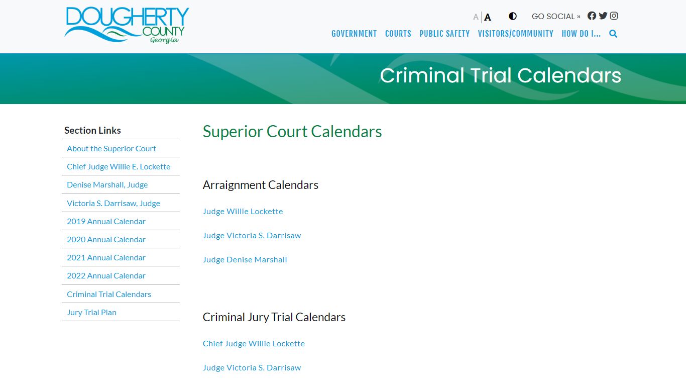 Criminal Trial Calendars - Dougherty County